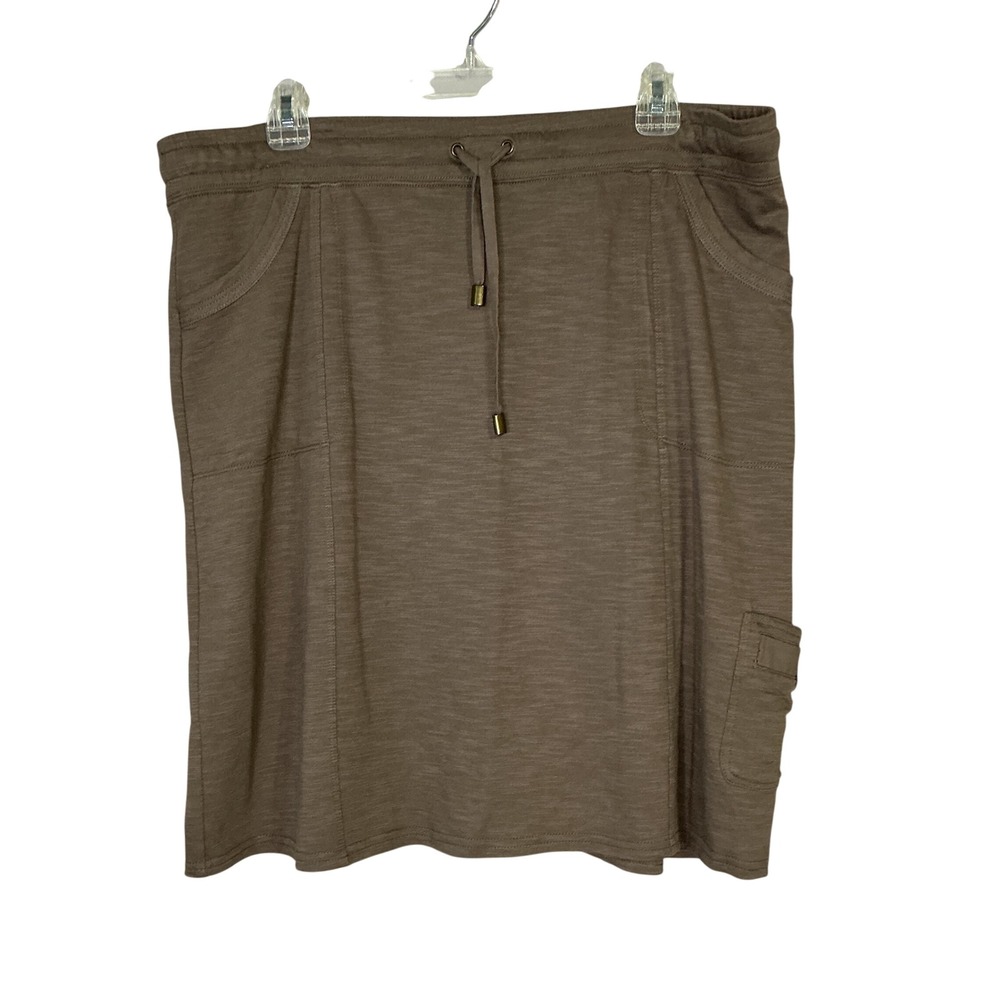 Zenergy Chico's Brown Slub Knit Cargo Skirt Size 2 (L) Drawstring Waist Casual